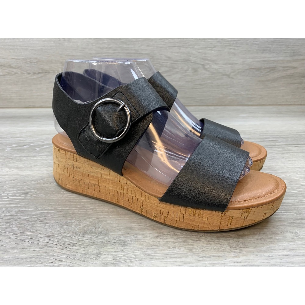EuroSoft by Sofft Finnly Black Cork Wedge Sandals Women's 7.5 Comfort Shoes